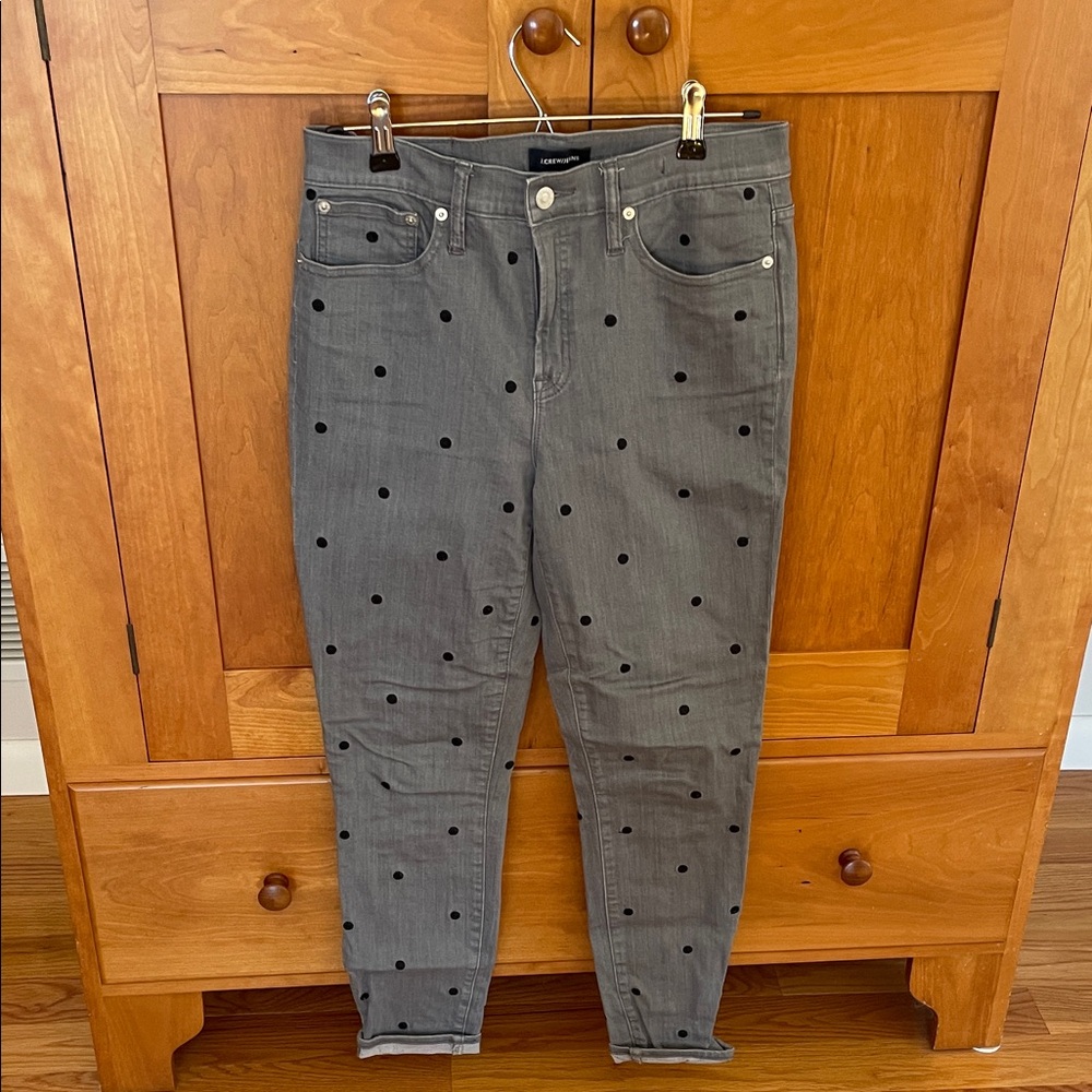 J. Crew Gray Skinny Jeans with Black Polka Dots